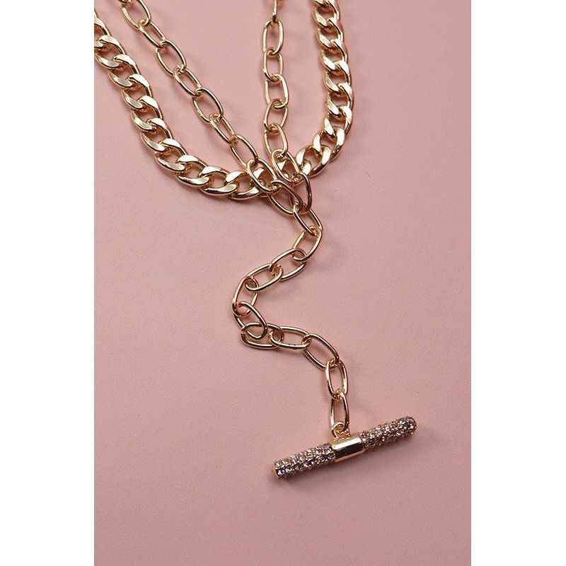 RHINESTONE BAR DOUBLE LAYER Y NECKLACE