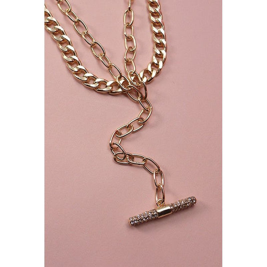 RHINESTONE BAR DOUBLE LAYER Y NECKLACE