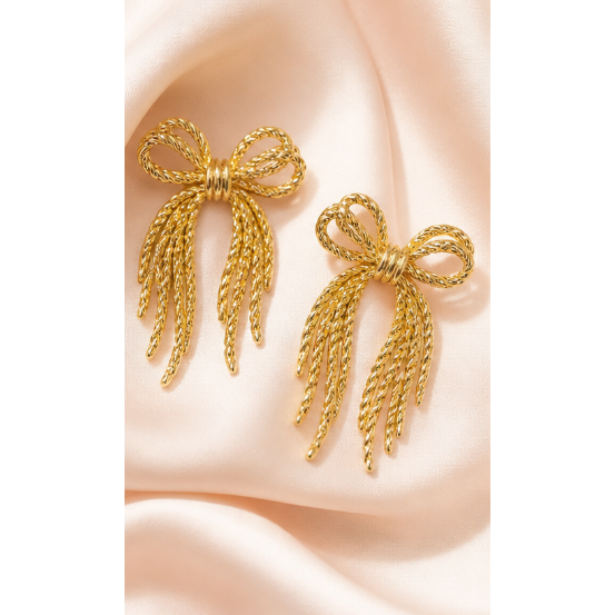 Golden Ribbon Tassel Earrings