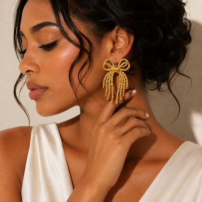 Golden Ribbon Tassel Earrings