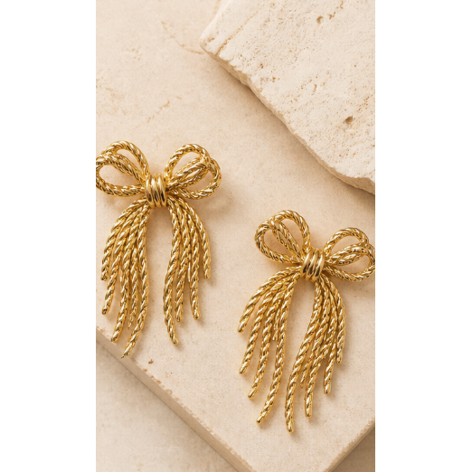 Golden Ribbon Tassel Earrings