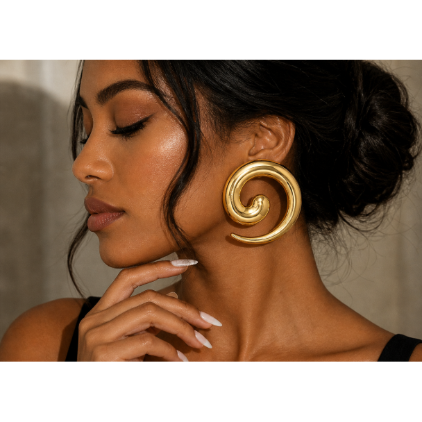 Golden Spiral Statement Earrings